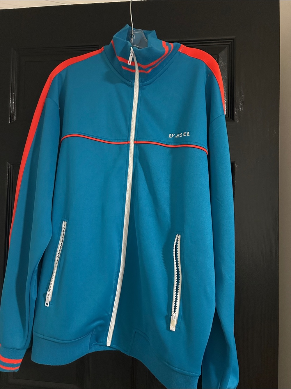 Diesel Men’s Teal Zip-Up Track Jacket with Orange Stripe